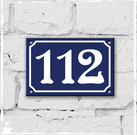 Blue - french enamel house number - 112, Art Nouveau typeface