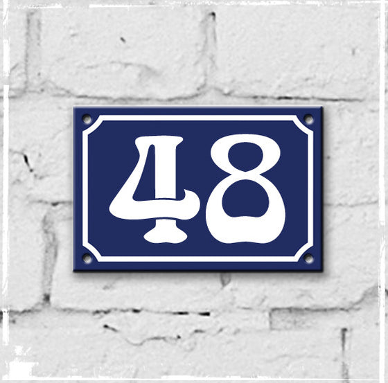 Blue - french enamel house number - 48, Art Nouveau typeface