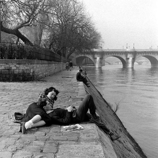 Lovers on the Left Bank of the Seine Paris 1949.