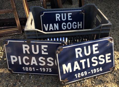 Brocante market find, Enamel Street signs featuring famous artist.