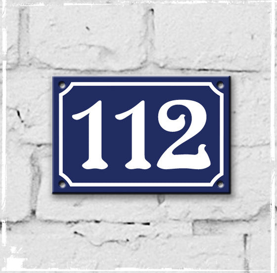 Blue - french enamel house number - 112, Art Nouveau typeface