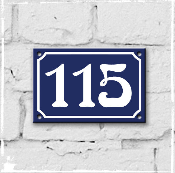 Blue - french enamel house number - 115, Art Nouveau typeface