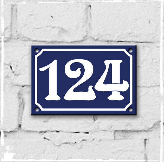 Blue enamel French house number 124