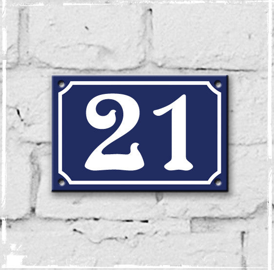 Blue enamel house number 21