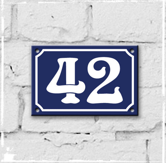 Blue - french enamel house number - 42, Art Nouveau typeface