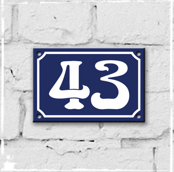 Blue - french enamel house number - 43