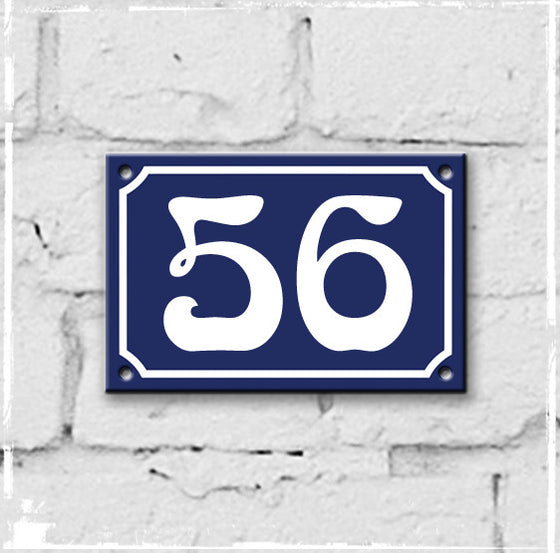 Blue - french enamel house number - 56, Art Nouveau typeface