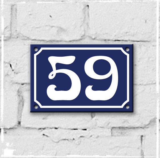 Blue - french enamel house number - 59, Art Nouveau typeface