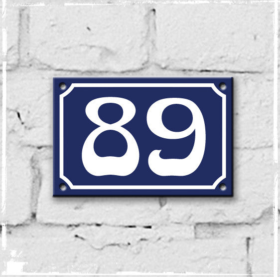 Blue - french enamel house number - 89, Art Nouveau typeface