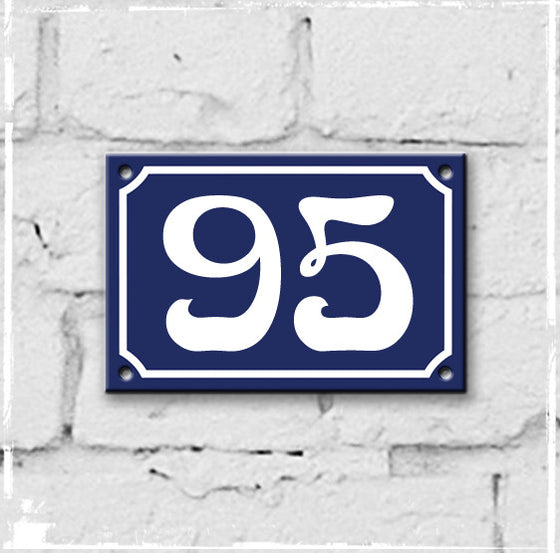 Blue - french enamel house number - 95, Art Nouveau typeface