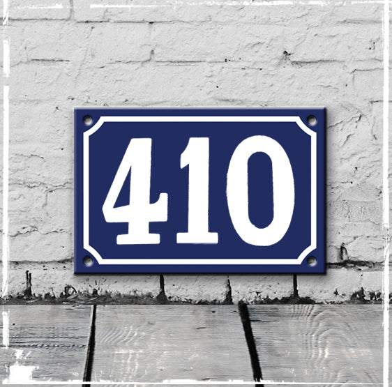 Blue - french enamel house number - 410, Hand drawn typeface