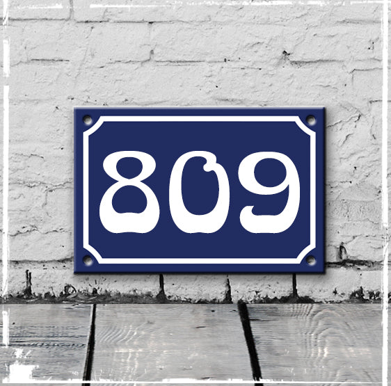 Blue - french enamel house number - 809, Art Nouveau typeface